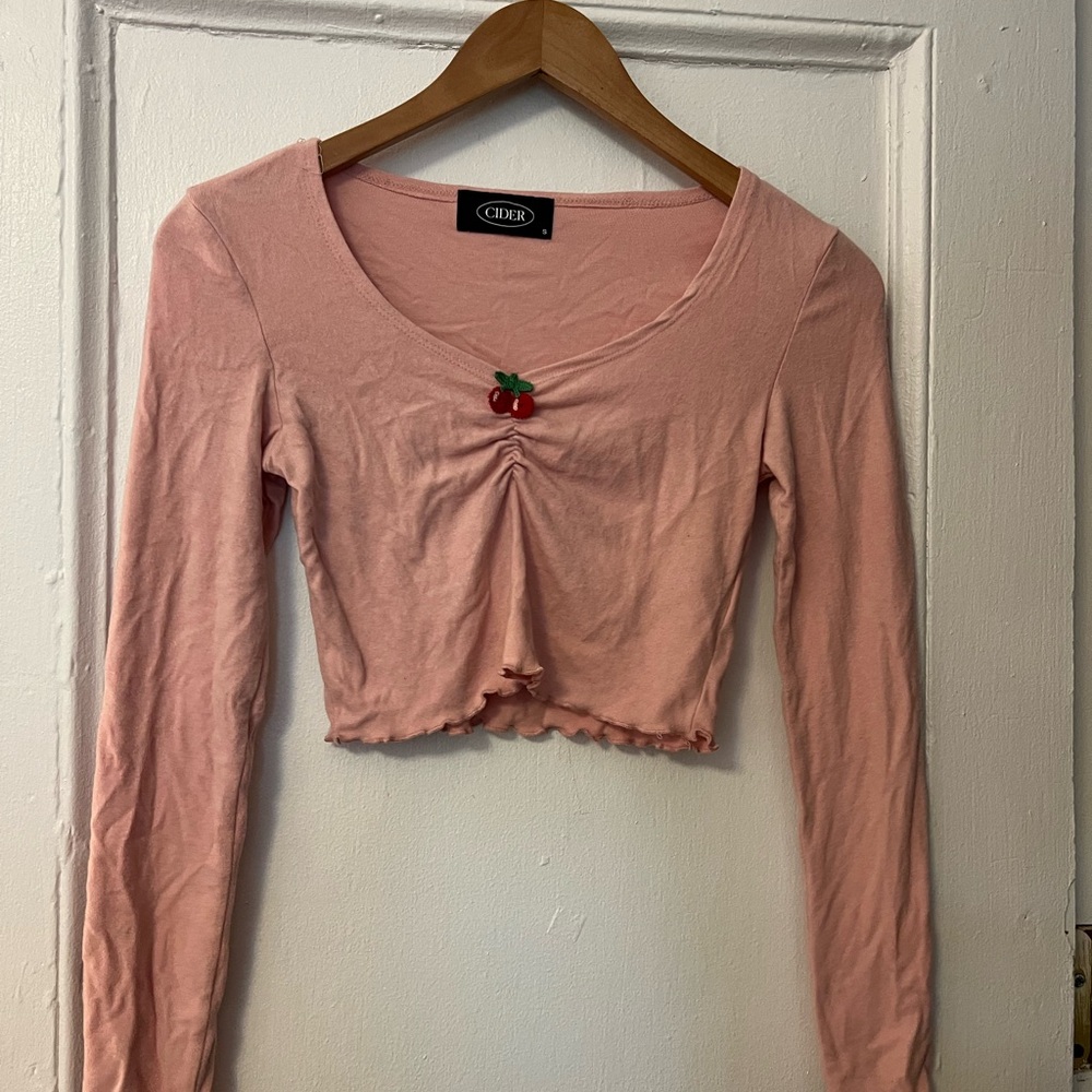 Pink Long Sleeve Top with Cherry Detail, super soft fabric